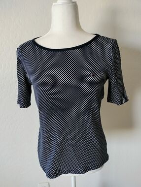 Tommy Hilfiger Navy and White Polka Dot Short Sleeve Tee